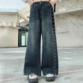 thumbnail image 2 of Auroural Baggy Jeans for Girls Size 8 Girls' Long Pants Children's Loose Pants Straight Leg Jeans Wide Leg Pants Casual Outerwear Jeans Blue, 2 of 9