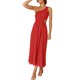 thumbnail image 5 of SAYOO vestidos largos acampanados para mujer 2022, verano sin mangas de un hombro fruncido Color sólido recorte de una pieza SAYOO casual, 5 of 7