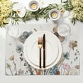thumbnail image 3 of Brown Cream Grey Teal Floral Placemats Set of 6 Watercolor Flowers Place Mats Washable Dining Rustic Abstract Floral Farmhouse Linen Table Mats Stain Heat-Resistant Cloth Table Mat Decor 12x18 in, 3 of 7