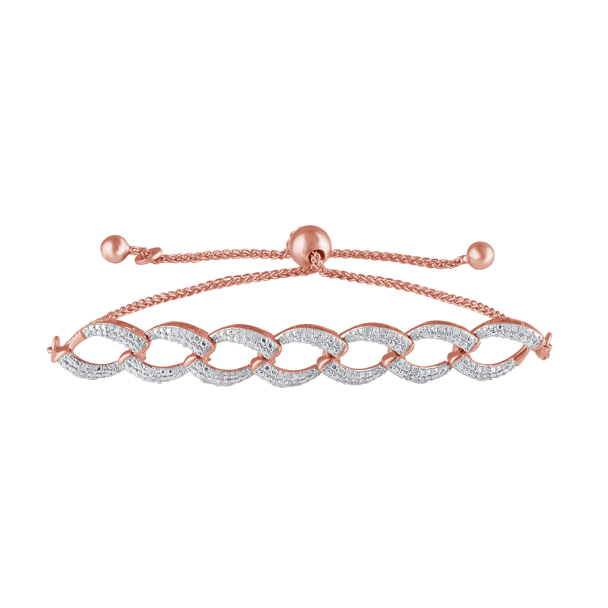 1/2 Carat T.W Sterling Silver Pink Stud Earrings and Bolo Bracelet 2 Pcs set.