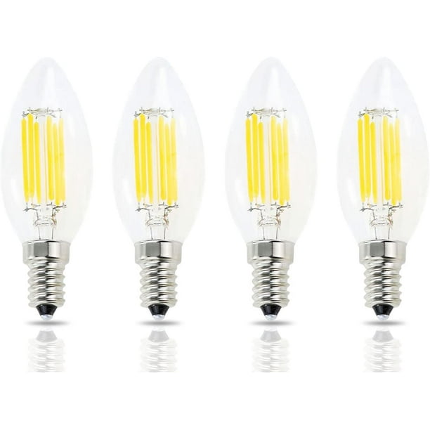 LED Filament Candle Shape Light Bulb,E14 European Base Bulb,Warm White 2700K 600LM 60W Equivalent,C35 Clear Glass Torpedo Bullet Top,No-Dimmable (4-Pack) - Walmart.com