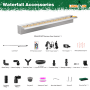 Longrun 35.4 Stainless Steel Waterfall Spillway, 5.9 Wider Open Lip, Decorative Fountain for Pool, Koi Pond, Spa & Garden