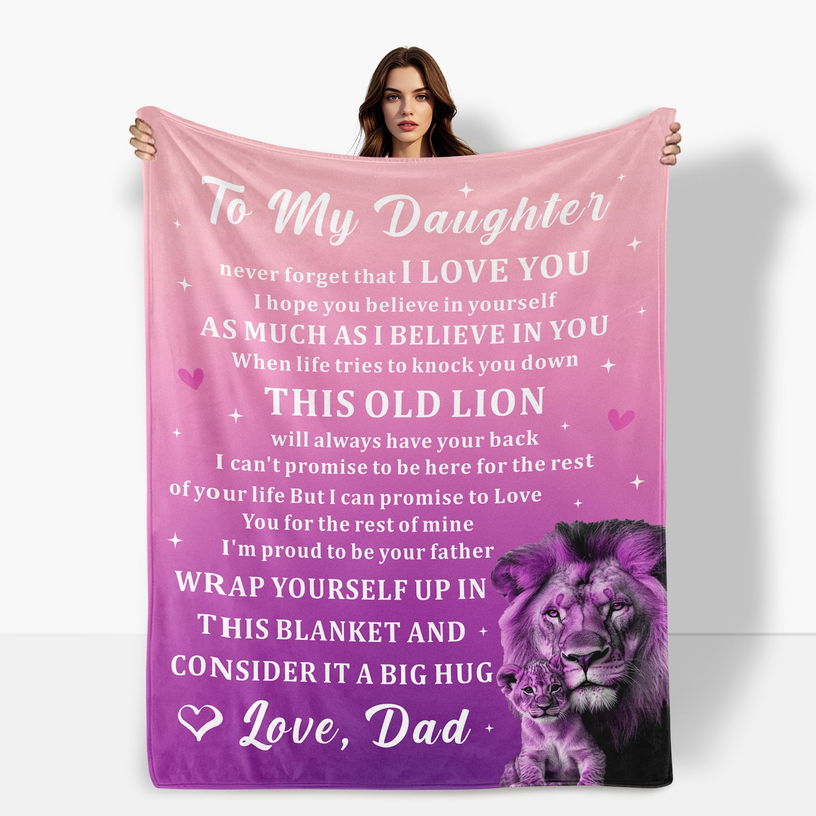 Gift Fleece Blanket For Daughter Love Theme Pink Lion Heart Butterfly Encouragement Care Hopes Sofa Bed Travel Camping Polyester Throw Shipped From USA Soft Warm Comfortable Flannel Blanket Gift