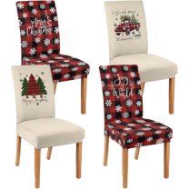 Christmas Chair Covers Set of 4 Red Buffalo Plaid Christmas Tree Truck Dining Chair Seat Cover Stretch Removable Xmas Chair Slipcover Protector for Xmas Dining Room Kitchen Home Decor
