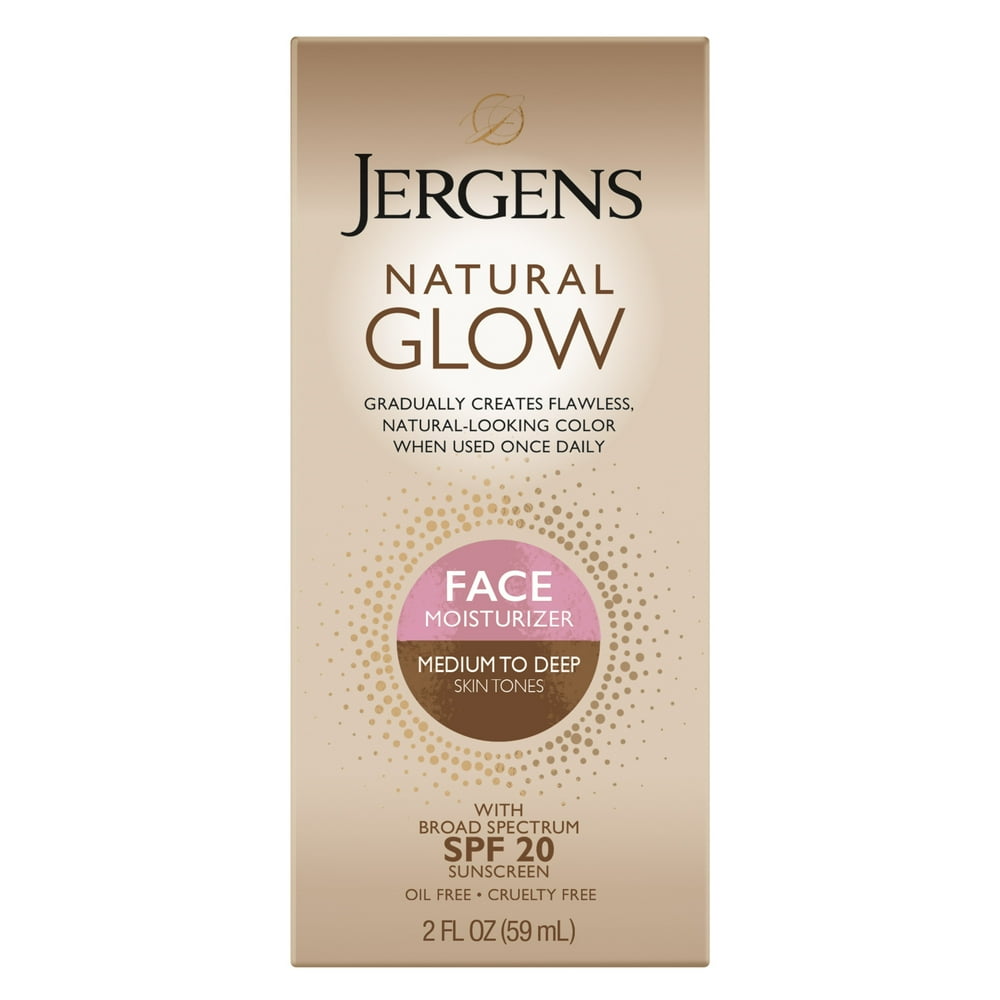 Jergens Natural Glow Sunless Tanning Face Moisturizer Lotion for Medium to Deep Skin Tones, SPF