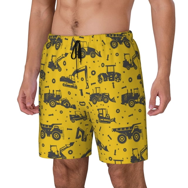 Cauagu Vintage Excavator Print Mens Swim Trunks Quick Dry Board Shorts Swim Shorts with Compression Liner Bathing Suits-Large