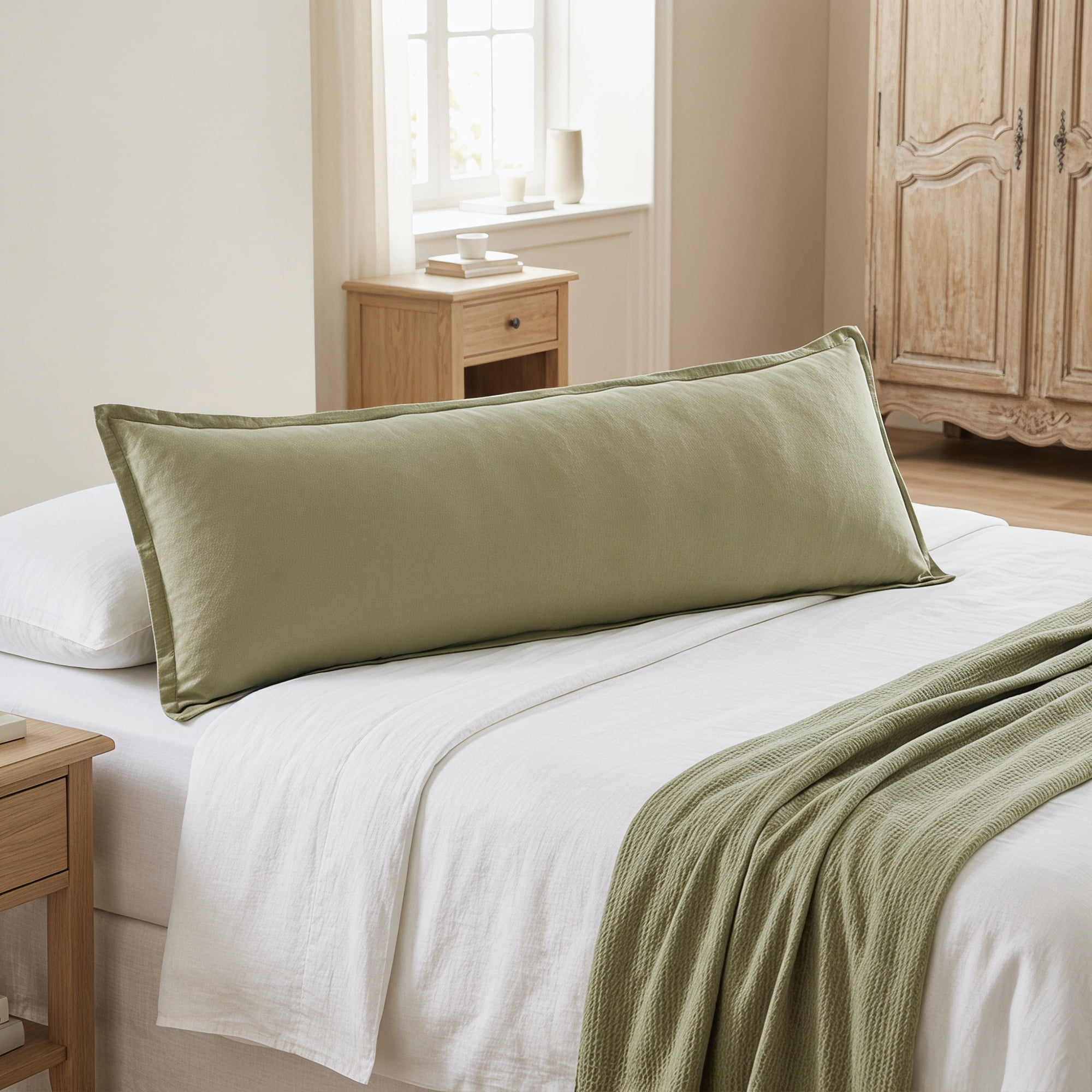 Unique Bargains 1 Pack Soft Cooling Cotton Pillow Covers Wrinkle Resistant Bean green A