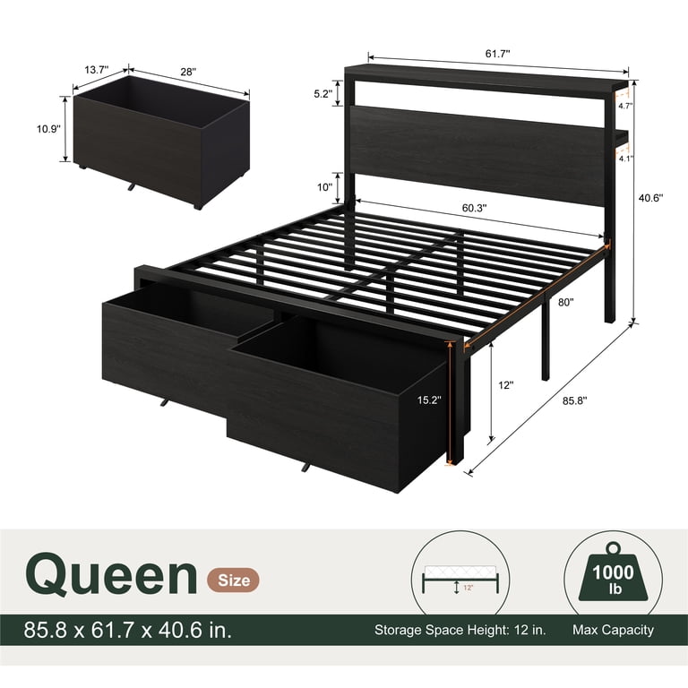 Amolife Queen Storage Bed with LED Charging Station photo 5