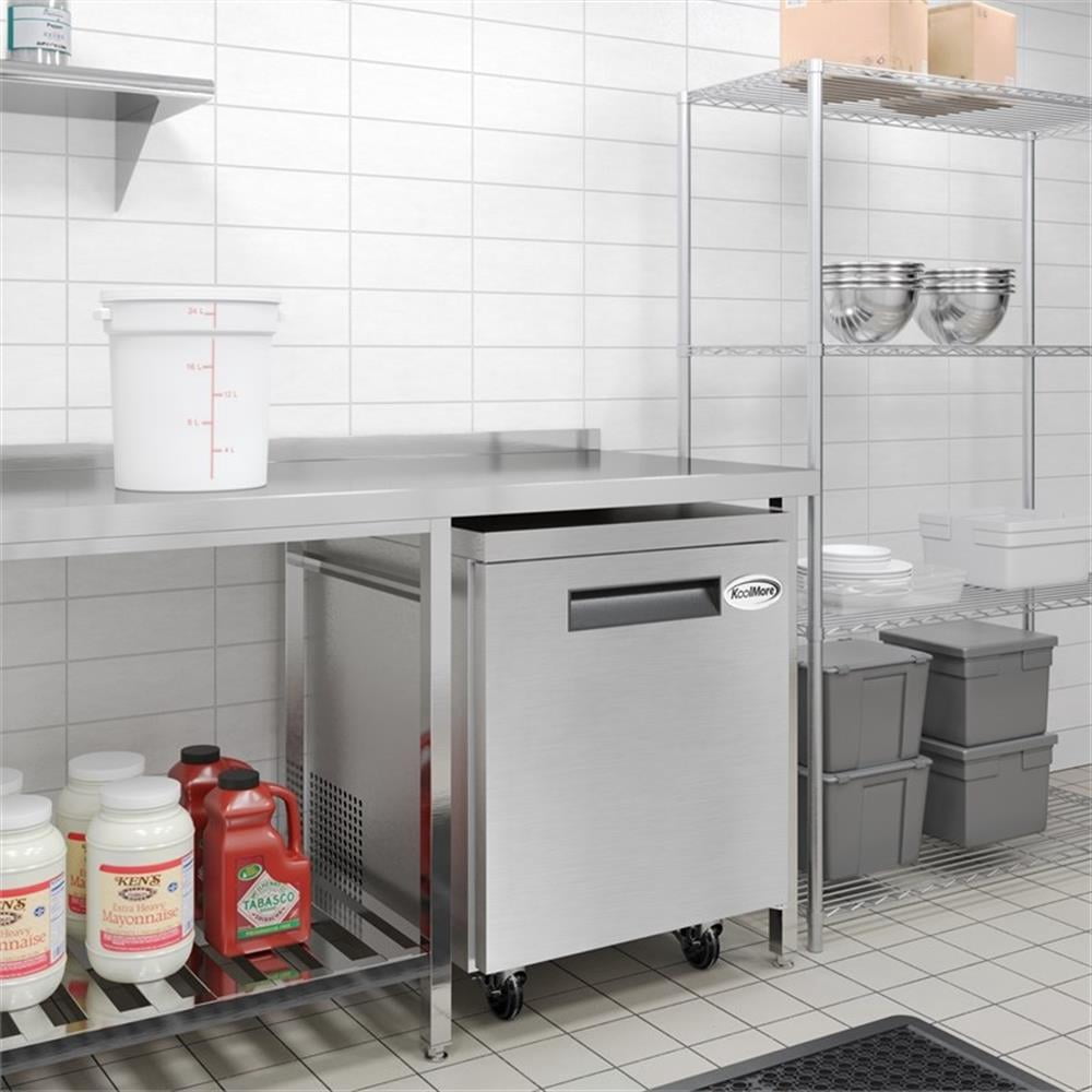 Pemberly Row 27" One-Door Commercial Undercounter Freezer with Casters in Silver