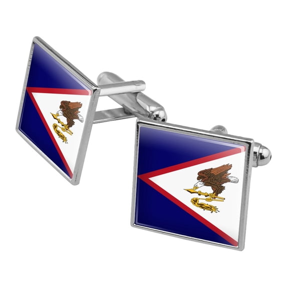 American Samoa US Territory Flag Square Cufflink Set - Silver or Gold