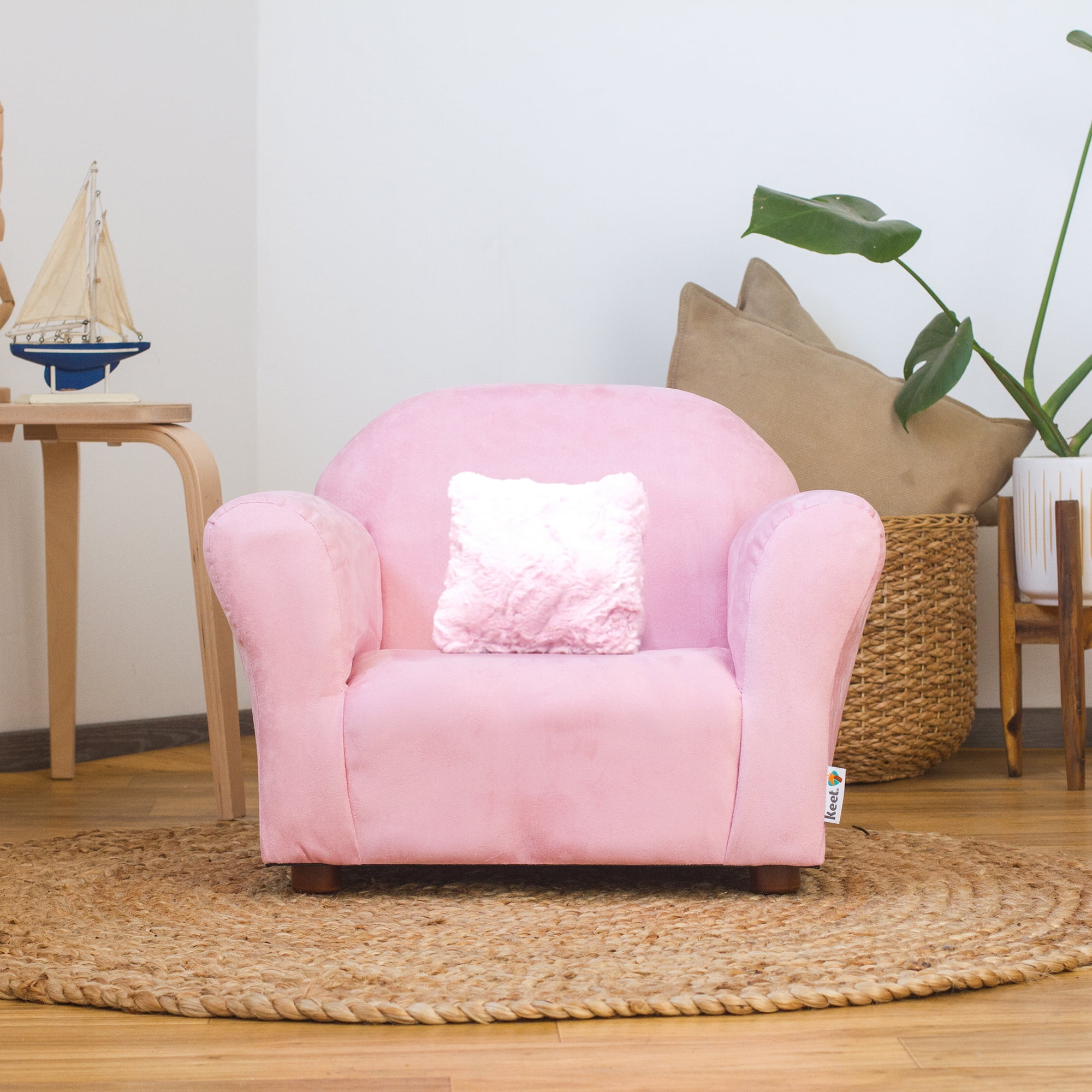 Plush Keet Children's Chair Pink, with accent pillow