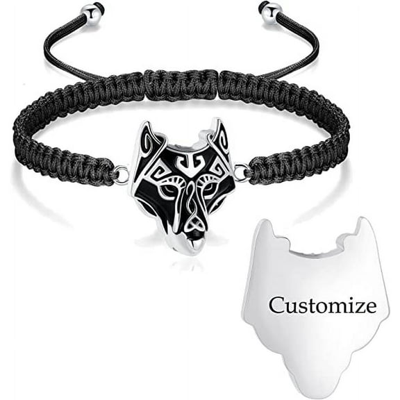 Viking Wolf Head Urn Bracelet for Ashes for Men Ashes Keepsake Urn Jewelry for Human Ashes/Pet Ashes,Wolf Jewelry Gift Adjustable Braided Bracelets