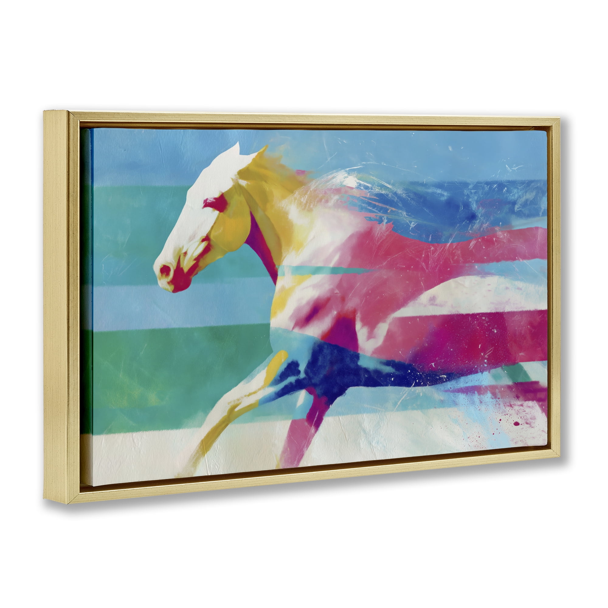 Stupell Industries Abstract Horse In Stripes Gold Framed Floater Canvas Wall Art, design by Chromatic Storm Studio