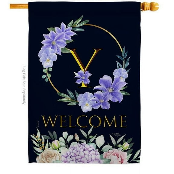 Breeze Decor H130259-BO 28 x 40 in. Welcome Y Initial House Flag with Spring Floral Double-Sided Decorative Vertical Flags Decoration Banner Garden Yard Gift