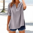 thumbnail image 3 of Mittory Linen Tops for Women Summer Work Shirts Trendy Button Down Plus Size V Neck Boho Clothes Spring Tops, 3 of 6