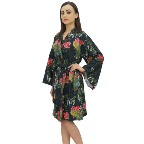 Bimba Women Floral Print Kimono Short Robe With Belt Bridesmaid Cover Up - 16