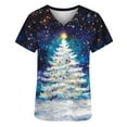 thumbnail image 4 of Women Christmas Scrub Tops Stretchy V-Neck Short Sleeve Cute Print Working Uniform Pull-On Tops with Pockets, M, 4 of 4