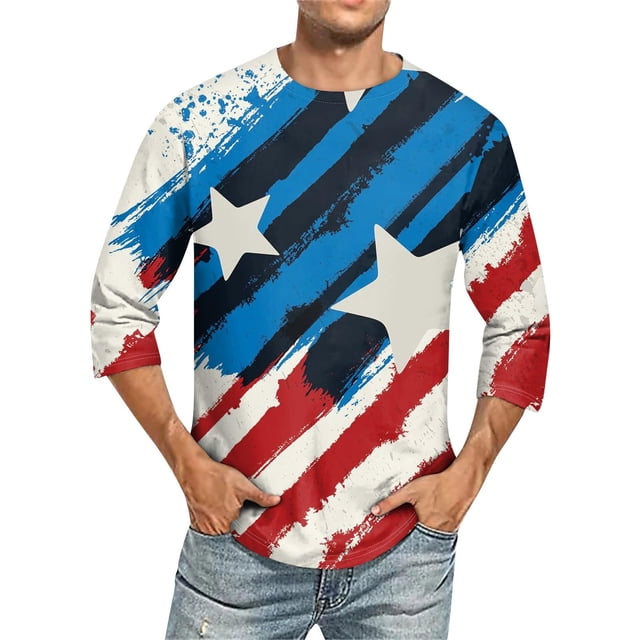 Camisas de Manga Larga para Hombres Imprimir Casual Cuello Redondo Blusa de Manga Corta, Camisas de Lino para Hombres