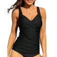thumbnail image 1 of Charmo Women's Ruched Tankini Tops Retro V Neck Swimwear Tops Tummy Control Swimsuit Tops(No Bottoms), 1 of 6