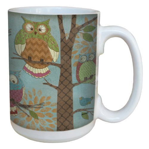 Tree-Free Greetings lm43431 Whimsical Owl on Green by Paul Brent Ceramic Mug with Full-Sized Handle 15-Ounce