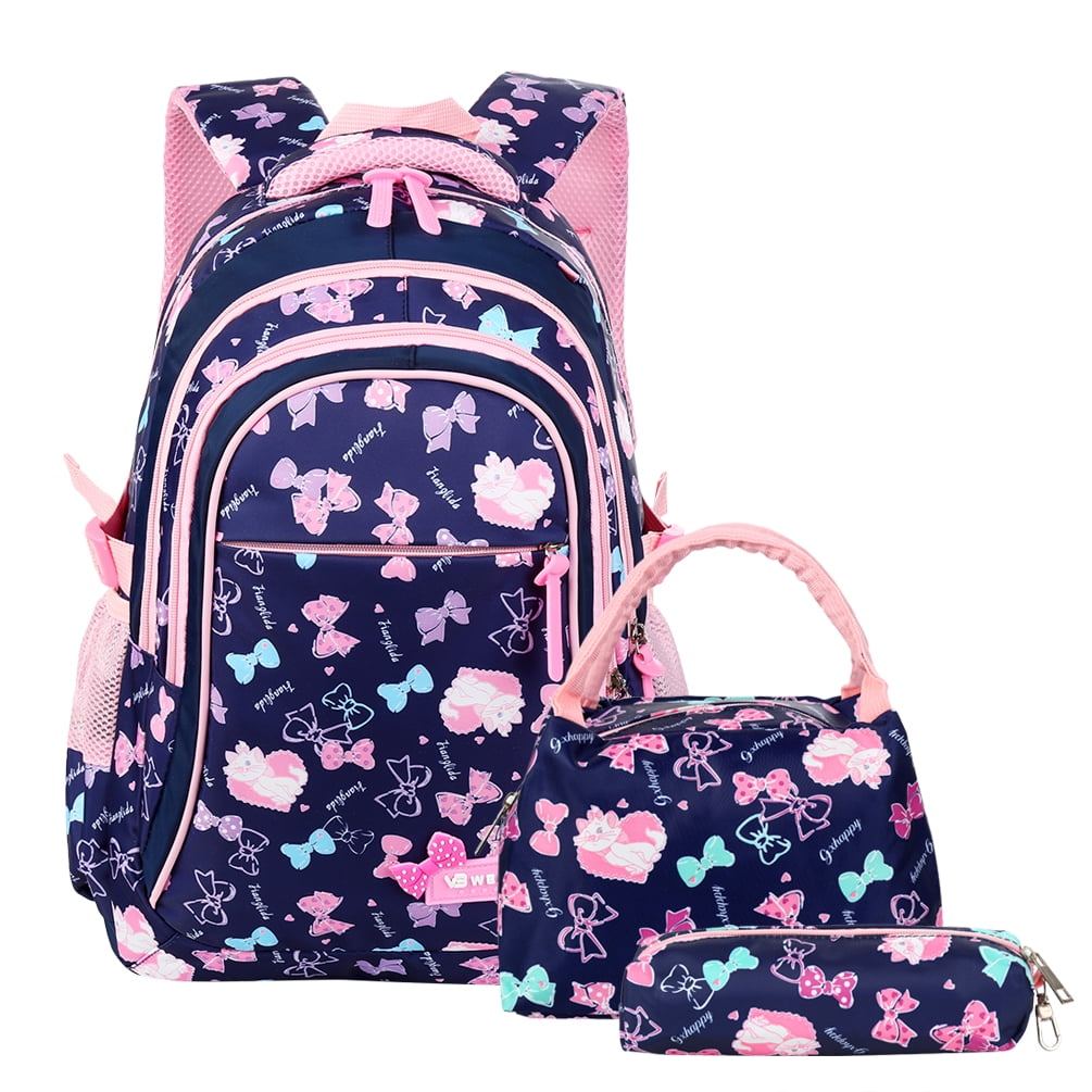 3pcs Nylon Backpack School Laptop Daypack Teenage Schoolbag Bookbag Set Lunch Bag Purse for Girls Boys 