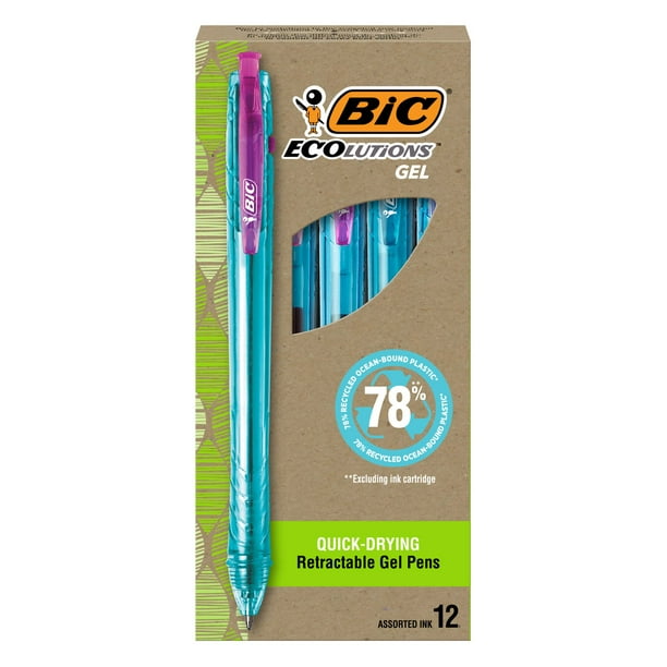 Bolígrafos de gel BIC Ecolutions, punta mediana, 1 mm, paquete de 12 unidades