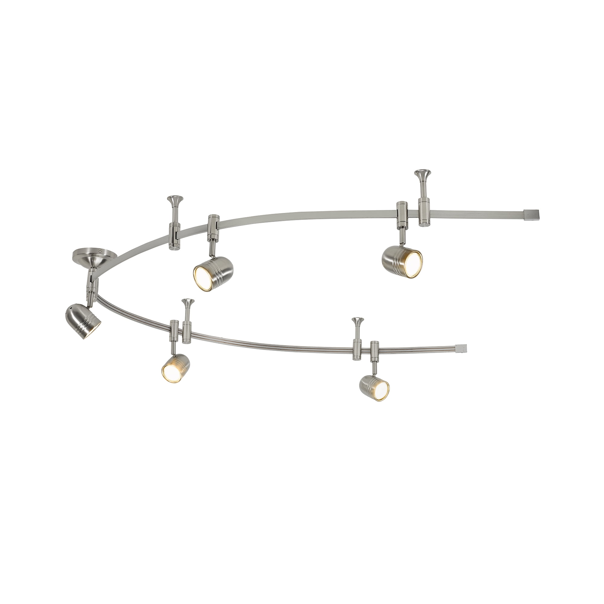 Cresswell Lighting 96" Transitional Brushed Nickel 5-Light Flexible Track Lighting Kit with Metal Shades, LED Bulbs Included