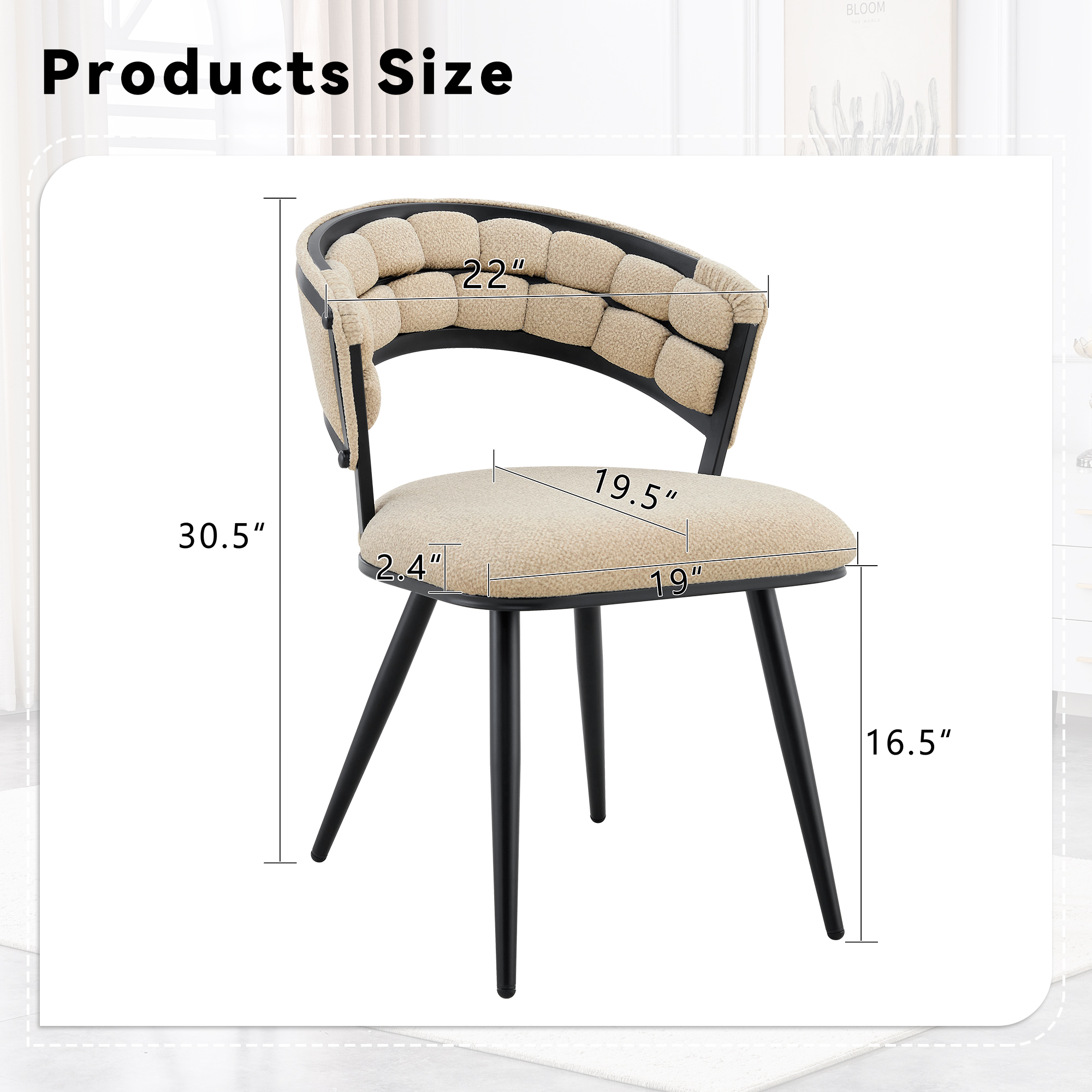 TesNus Beige Velvet Dining Chairs Set of 2, 30.5 Inch Tufted Upholstered Accent Chairs with Black Metal Legs for Dining Room Kitchen Living Room