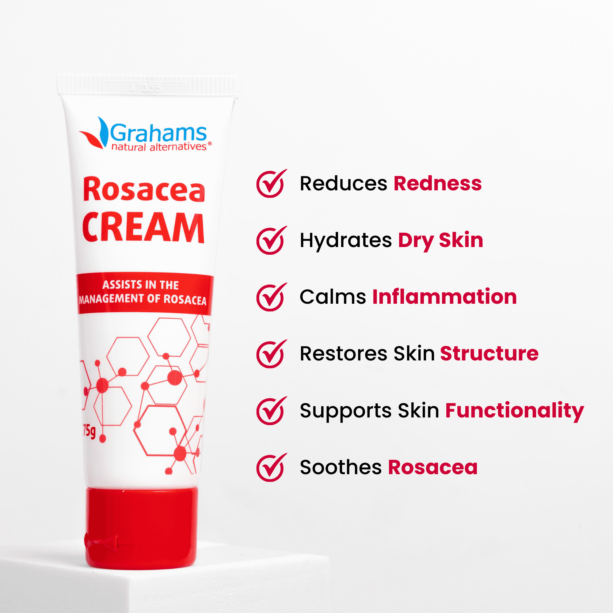 Grahams Natural Rosacea Cream, Natural Anti-Redness Moisturizer (75g Tube)