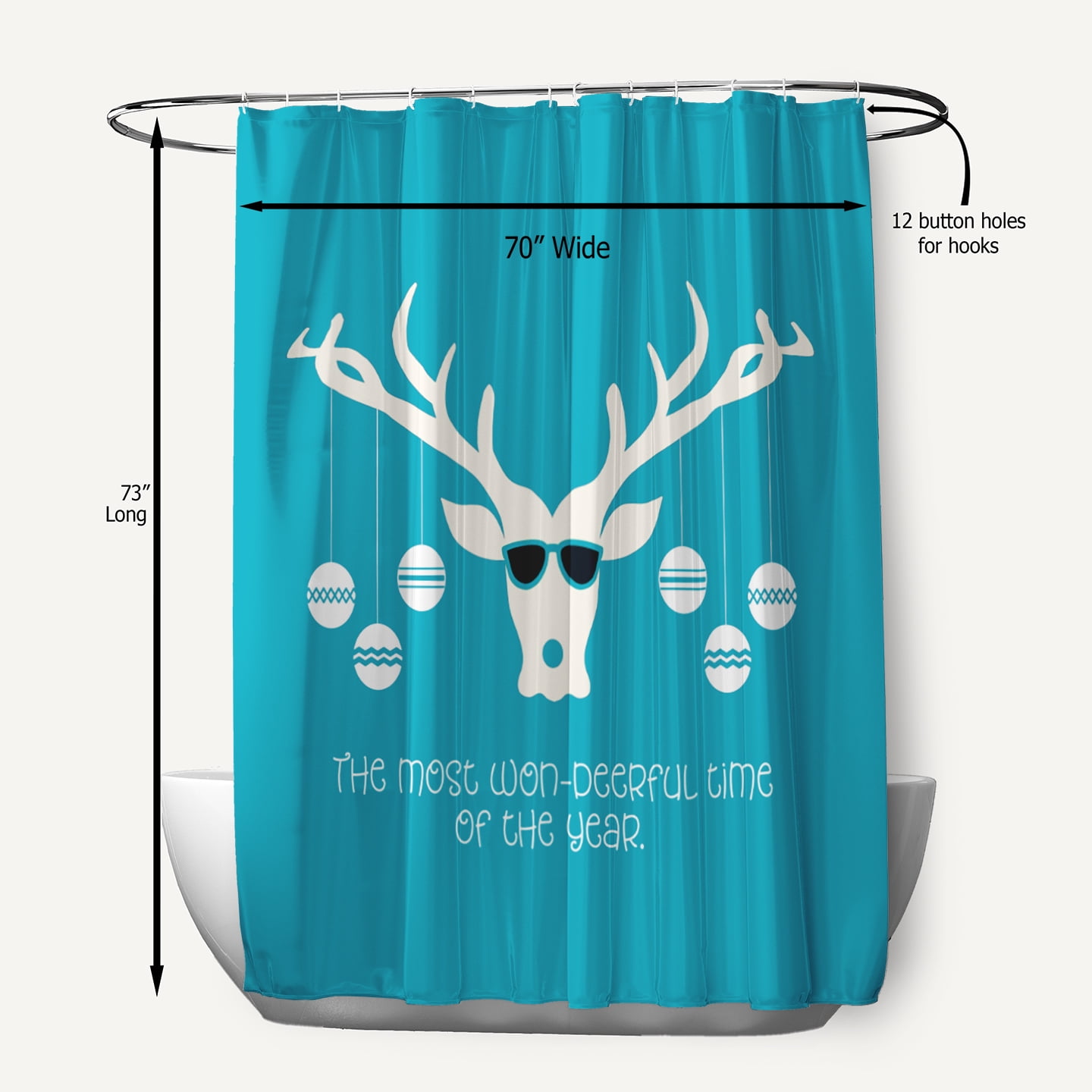 Simply Daisy 70" W x 73" L Cool Christmas Deer Polyester Shower Curtain, Turquoise [1 Ct]