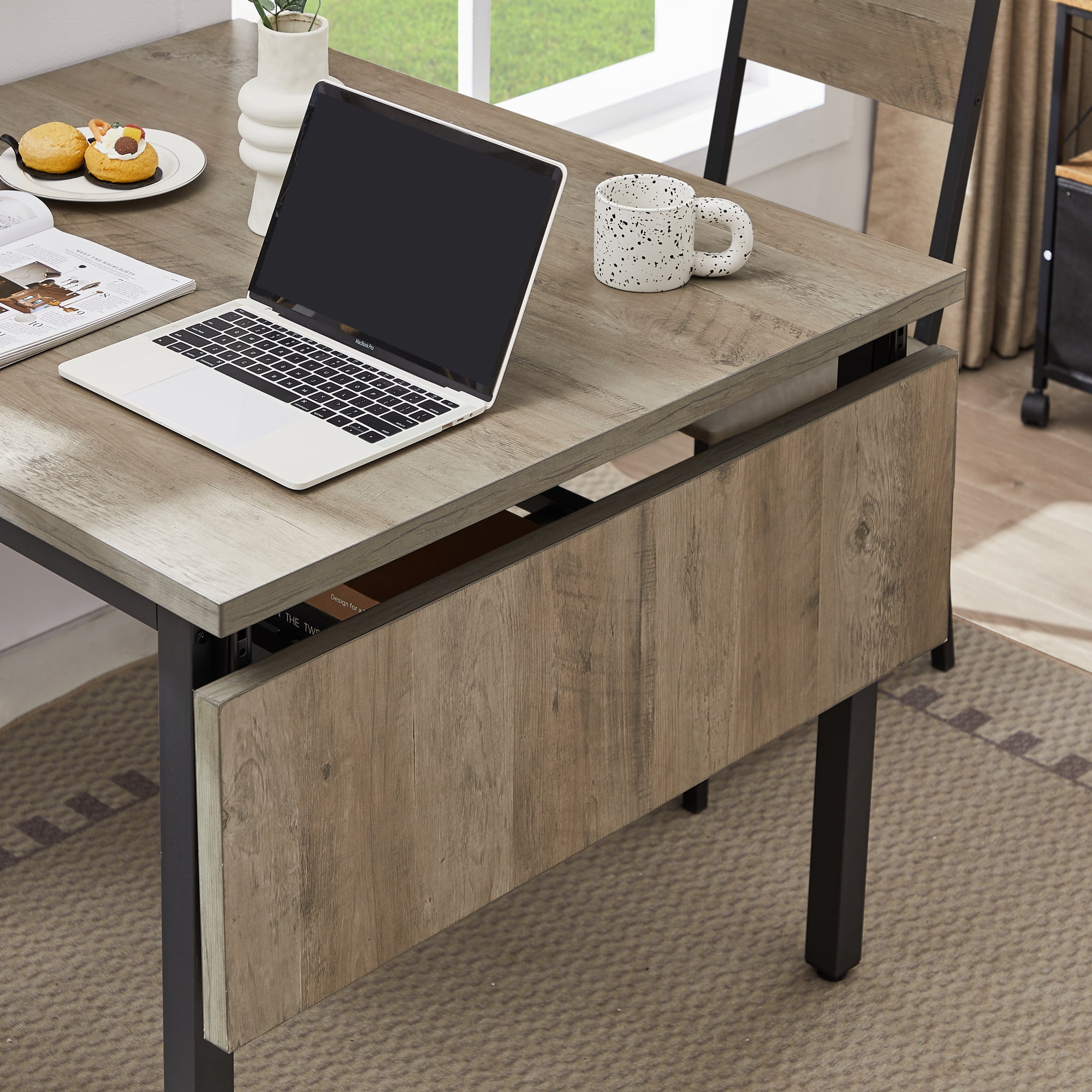 Folding Dining Table,Drop Leaf Kitchen Table for 2-6 People,Extension Dinner Table for Small Spaces,63.2'' L x 35.5'' W x 30.5'' H,Gray