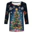 thumbnail image 4 of Fashion Fall Saving LiMoi Women's Festive Christmas Tree Print Three Quarter Sleeve Round Neck Casual Tops Tees Tshirts Shirts Blouse for Holiday My Items, 4 of 5