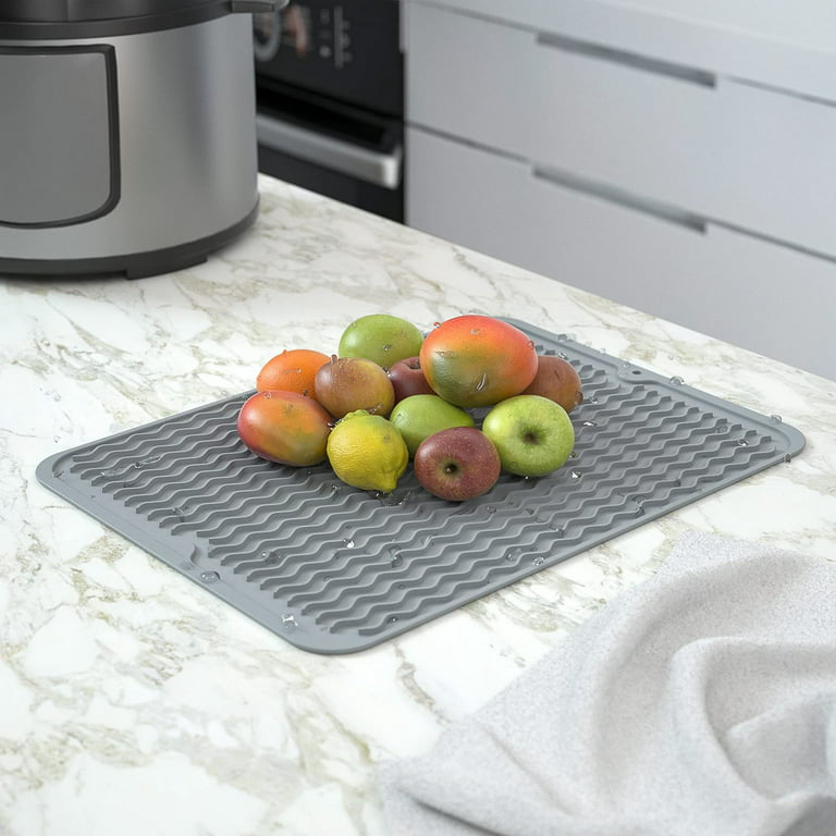 Draining Board Mats,Dish Drying Mat Silicone,Non-Slip Dish Drainer Draining  Board Rack Mat,Heat Resistant Sink Mat for Kitchen Large 16x12 inches Grey  