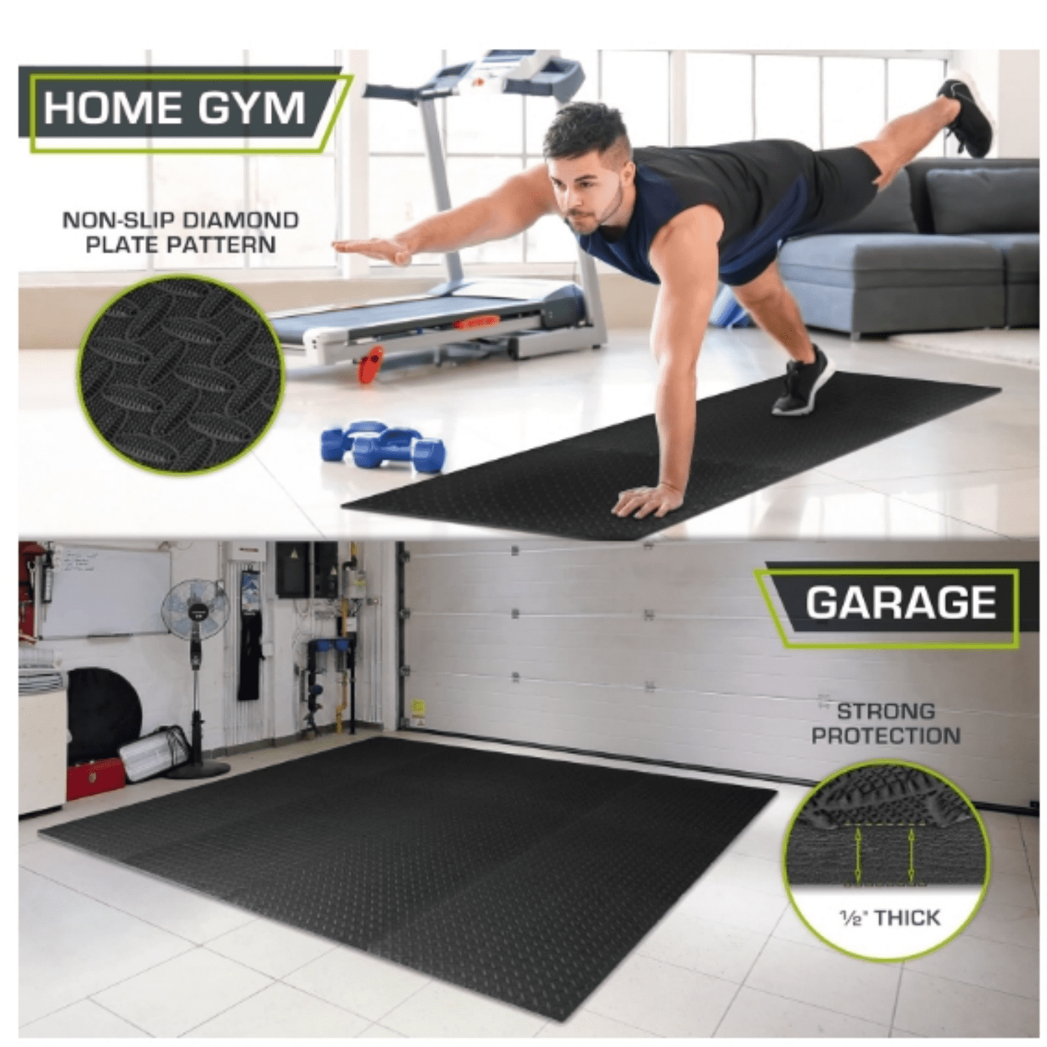 Puzzle Exercise Mat ½ in, EVA Interlocking Foam Floor Tiles for Home Gym, Mat for Home Workout Equipment, Floor Padding for Kids, Black,