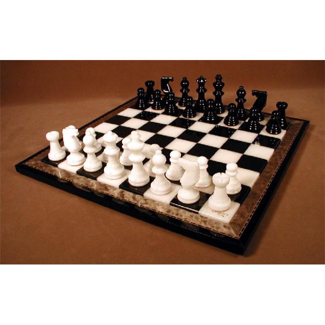 Scali NS155BK Alabaster Chess Set with 15 in. Inlaid Wood Frame