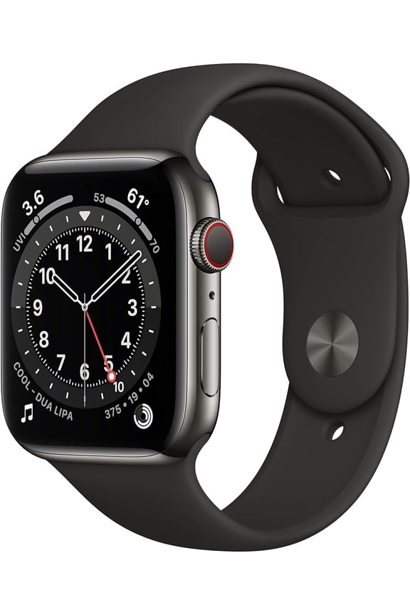 Pre-Owned Apple Watch Series 6 44mm GPS + Cellular Unlocked - Graphite Stainless Steel Case - Black Sport Band (2020)