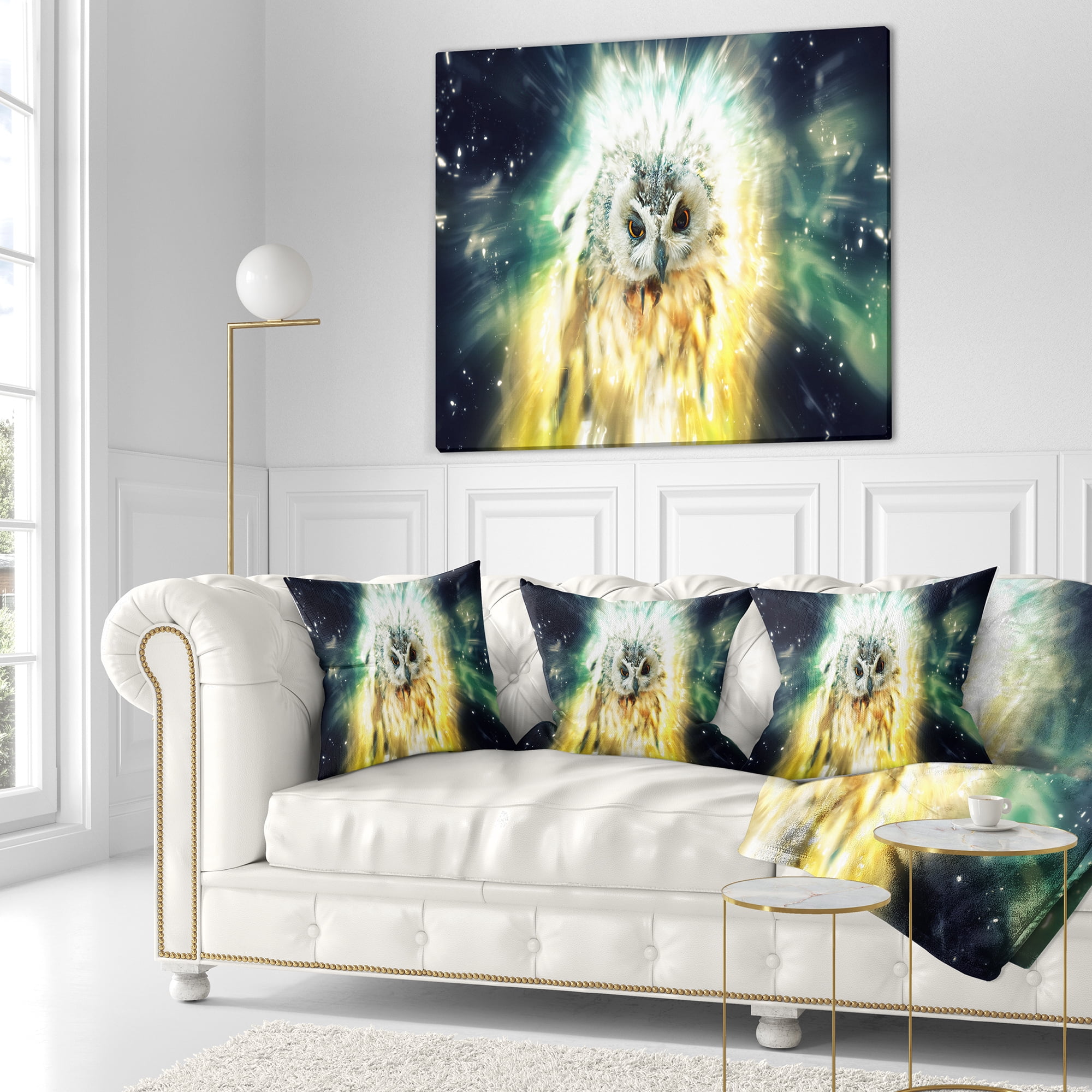 Designart Owl over Colorful Abstract Image - Animal Throw Pillow - 16x16