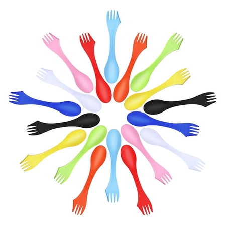 27 Pieces Camping Sporks Plastic Spoon Fork and Knife Utensils Kit for Picnic, Outdoor Activities