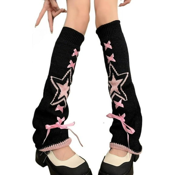 YooGuoGuo Leg Warmers for Women Cute Punk Y2k Stars Japanese Style Covers Girls Bowtie Lace Straps Cotton Knitted Kawaii Trumpet