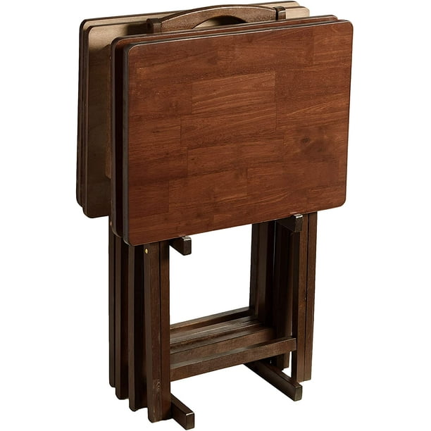 Mainstays 5Piece Wood Folding TV Tray Table Set, Walnut 19x15x26 inch