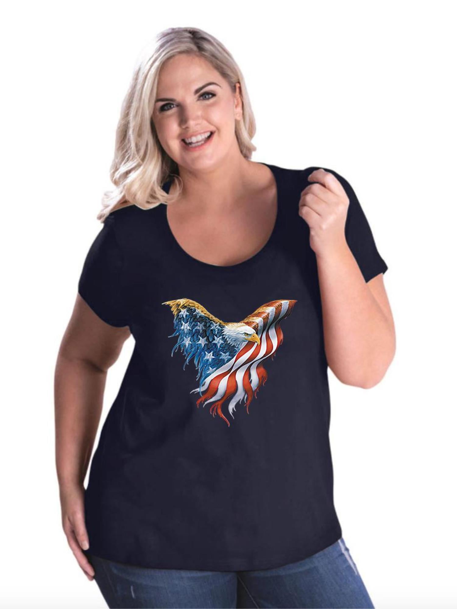 IWPF Womens and Womens Plus Size American Flag Eagle Curvy TShirt