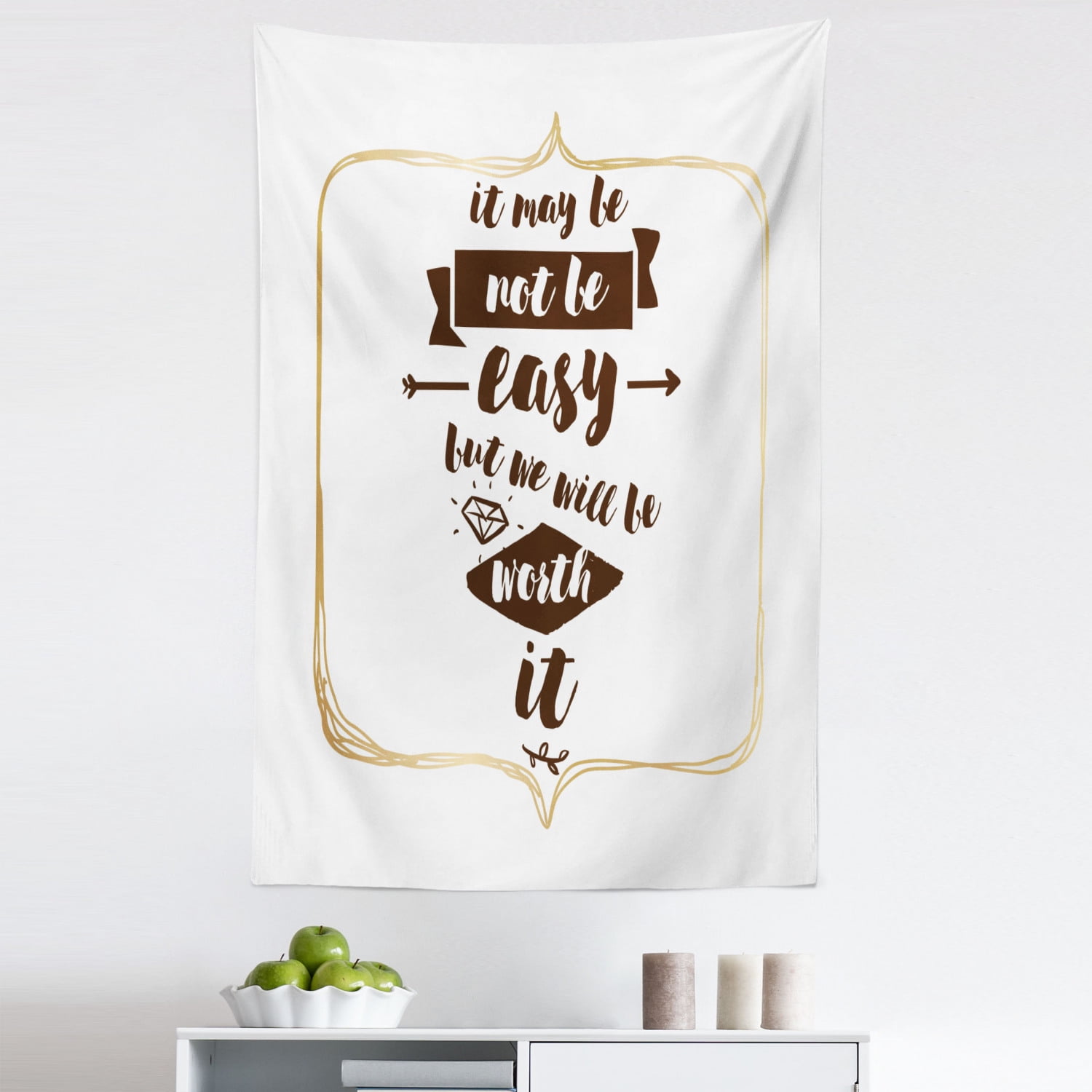 Saying Tapestry, Wedding Proposal Inspired Sentence with Hand Lettering and Diamond Shapes