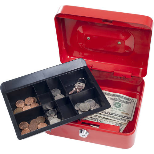 Stalwart 8" Locking Cash Box with Coin Tray