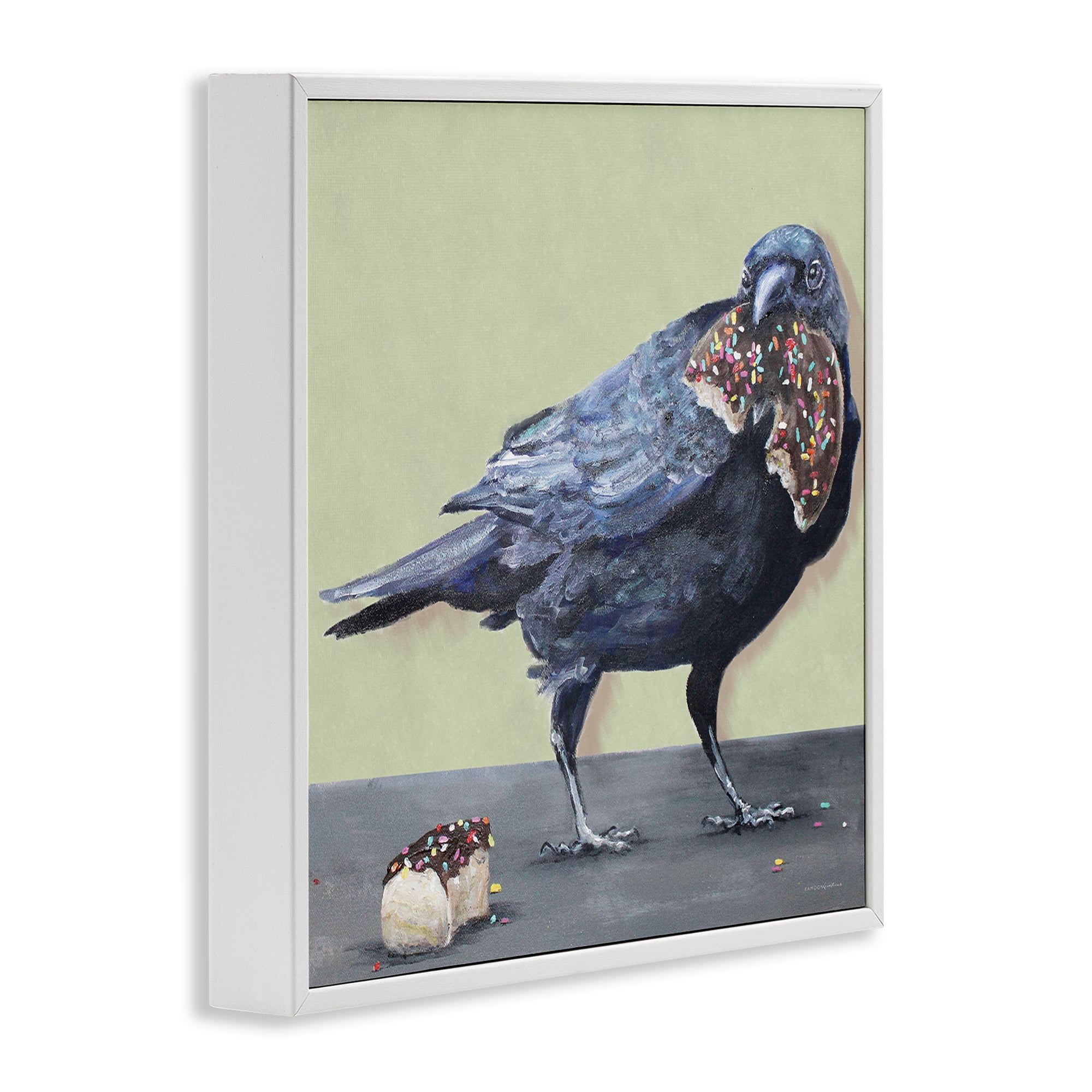 Stupell Industries Crow Eating Donut Food & Beverage Painting White Framed Art Print Wall Art, 24 x 24