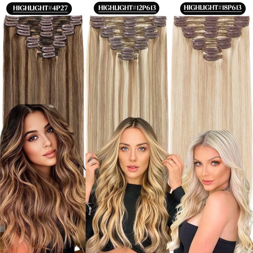 Benehair Thick Double Weft Clip In Real Remy Human Hair Extensions Full Head US highlight Soft 24inch/170g