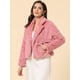 thumbnail image 3 of INSPIRE CHIC - Chaqueta corta para mujer con solapa de muesca y piel sintética esponjosa Rosa M, 3 of 6