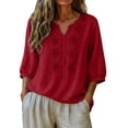 thumbnail image 5 of Pxiakgy Embroidered Tops for Women Loose Tunics Top Mexican Shirts 3/4 Length Sleeve Shirts Work Tees Summer Tops for Women Cotton Linen Tops Fashion Clothes Breathable Top Dressy Casual Blouses L, 5 of 6