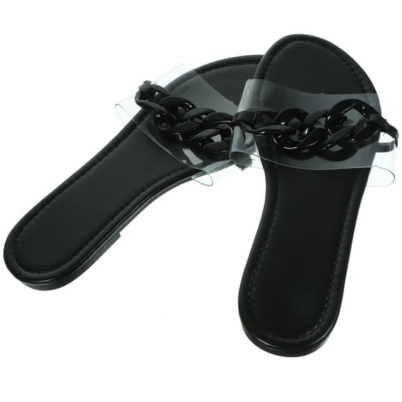 WORGEOUS  Women's Chain Sandals Shoes Female Slides House Slippers for Woman Platform Black