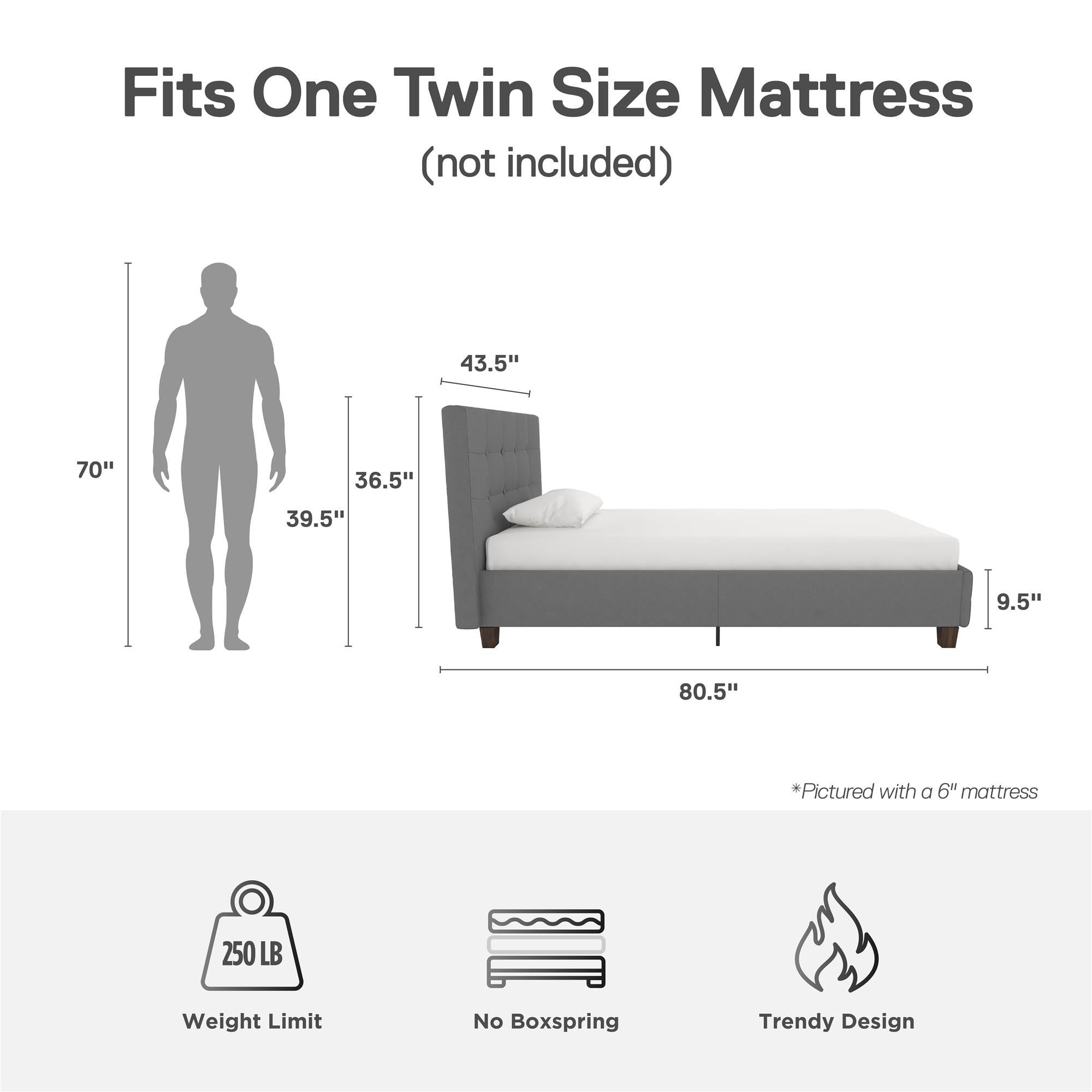 DHP Rose Tufted Upholstered Platform Bed Frame, Twin, Gray Linen