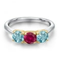 thumbnail image 3 of Gem Stone King 10K Two Tone Gold Red Created Ruby and Blue Zircon Engagement Ring for Women | 2.30 Cttw | Round 5MM | Gemstone July Birthstone | Size 8, 3 of 6